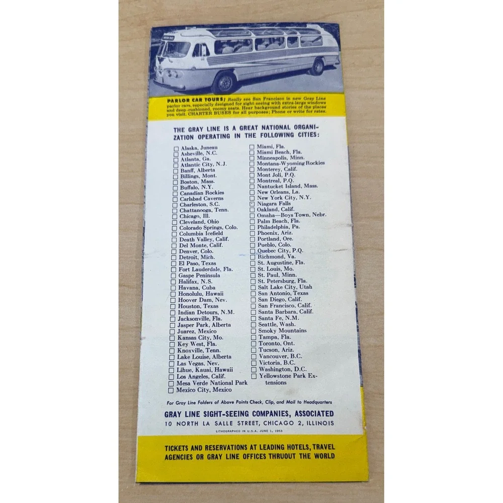 Gray Line Sightseeing Brochure San Francisco 1953 Yellow Vintage Travel Map